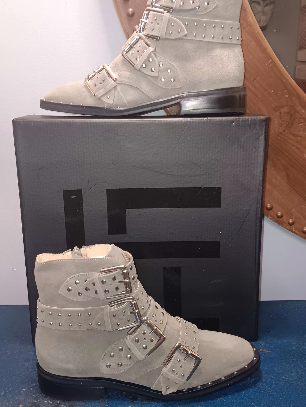 LFL by Lust for Life Taupe Suede Studded Buckle Ankle Boot